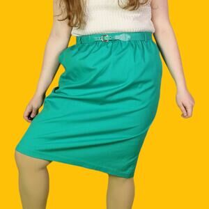 Vintage Alfred Dunner Green Skirt with Matching Belt, 16